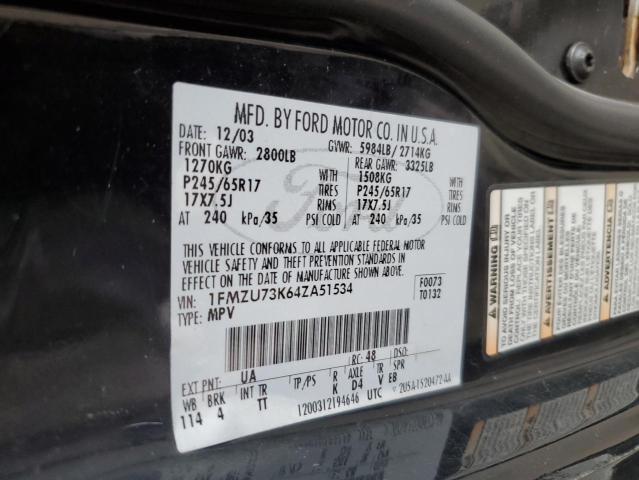 1FMZU73K64ZA51534 - 2004 FORD EXPLOR XLT BLACK photo 10