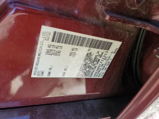 1N4AL2AP4CC215313 - 2012 NISSAN ALTIMA BAS BURGUNDY photo 10