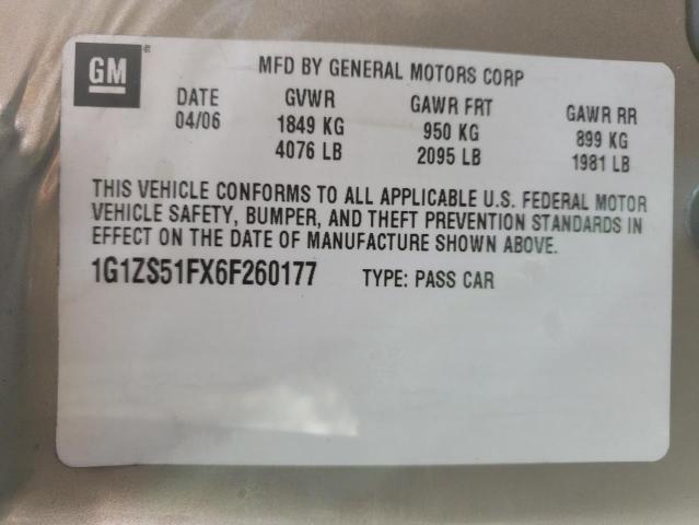 1G1ZS51FX6F260177 - 2006 CHEVROLET MALIBU LS TAN photo 10