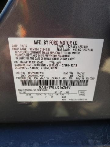 MAJ6P1WL3JC162692 - 2018 FORD ECOSPORT T GRAY photo 10