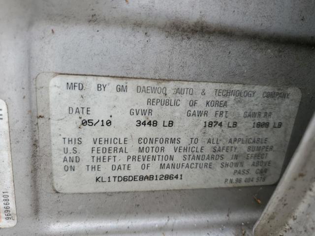 KL1TD6DE8AB128641 - 2010 CHEVROLET AVEO LS 银色 照片 10