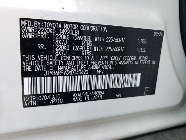 JTMB6RFV3MD040490 - 2021 TOYOTA RAV4 XLE P WHITE photo 10