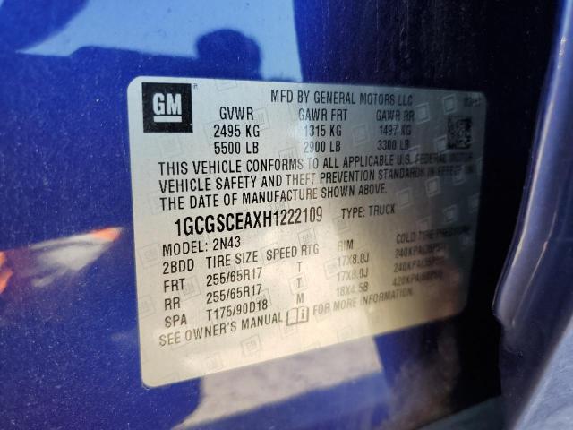 1GCGSCEAXH1222109 - 2017 CHEVROLET COLORADO L BLUE photo 10