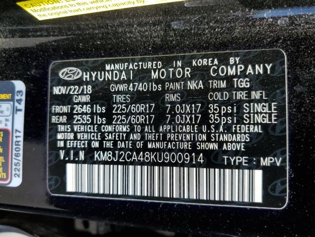 KM8J2CA48KU900914 - 2019 HYUNDAI TUCSON SE BLACK photo 10