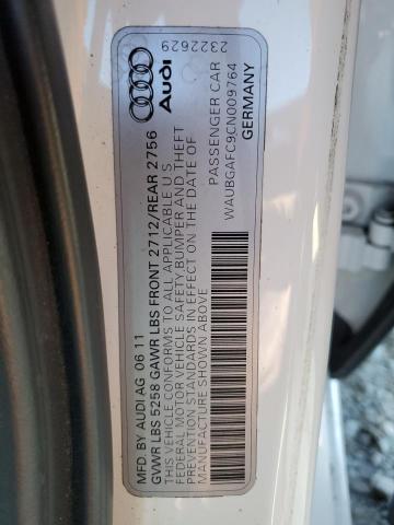 WAUBGAFC9CN009764 - 2012 AUDI A6 WHITE photo 10