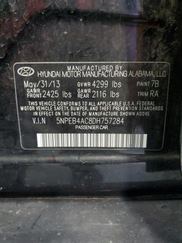 5NPEB4AC8DH757284 - 2013 HYUNDAI SONATA GLS BLACK photo 10