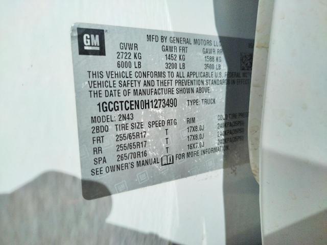 1GCGTCEN0H1273490 - 2017 CHEVROLET COLORADO L WHITE photo 10