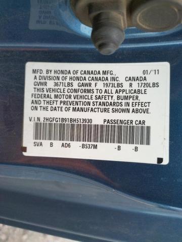2HGFG1B91BH513930 - 2011 HONDA CIVIC EXL 蓝色 照片 10