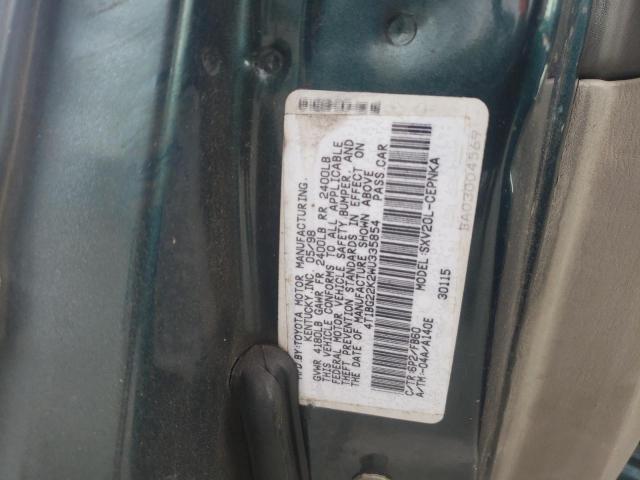 4T1BG22K2WU335854 - 1998 TOYOTA CAMRY CE GREEN photo 10