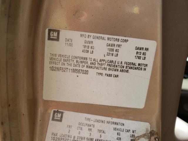 1G2NF52T11M567020 - 2001 PONTIAC GRAND AM S TAN photo 10