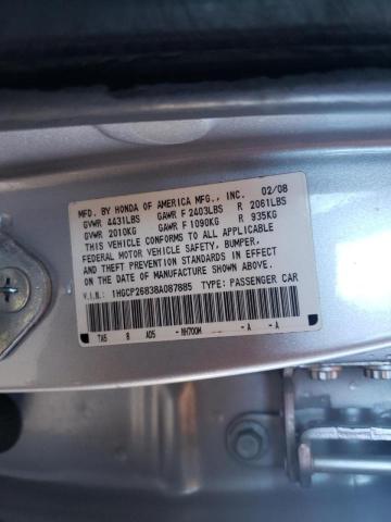 1HGCP26838A087885 - 2008 HONDA ACCORD EXL SILVER photo 10