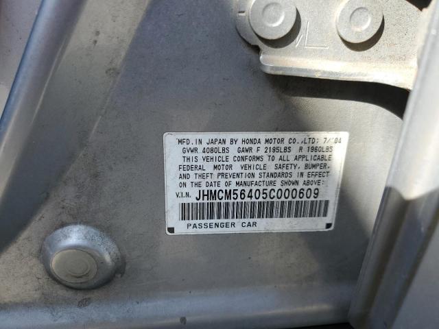 JHMCM56405C000609 - 2005 HONDA ACCORD LX SILVER photo 10