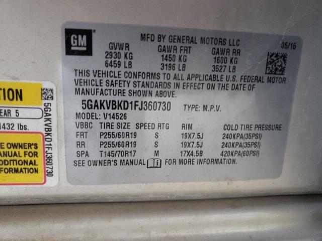 5GAKVBKD1FJ360730 - 2015 BUICK ENCLAVE TAN photo 10