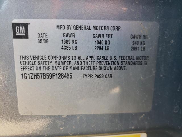 1G1ZH57B59F128435 - 2009 CHEVROLET MALIBU 1LT ნაცრისფერი ფოტო 10