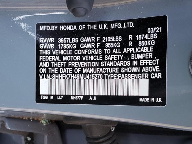 SHHFK7H46MU415270 - 2021 HONDA CIVIC SPOR Boz foto 10