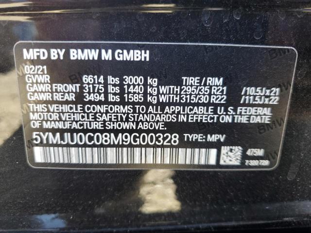 5YMJU0C08M9G00328 - 2021 BMW X5 M BLACK photo 10