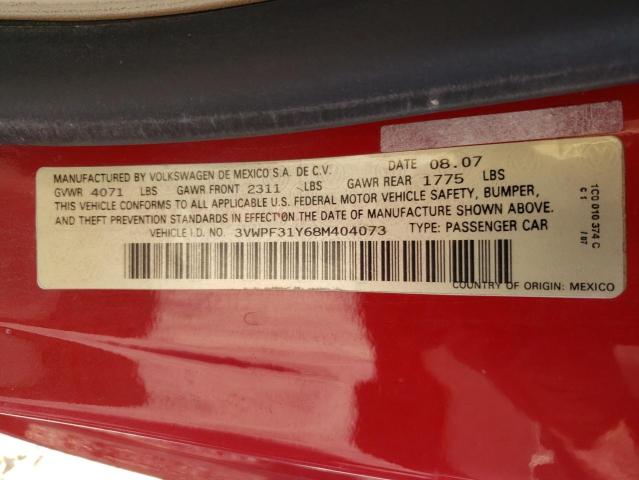 3VWPF31Y68M404073 - 2008 VOLKSWAGEN NEW BEETLE 红色 照片 10