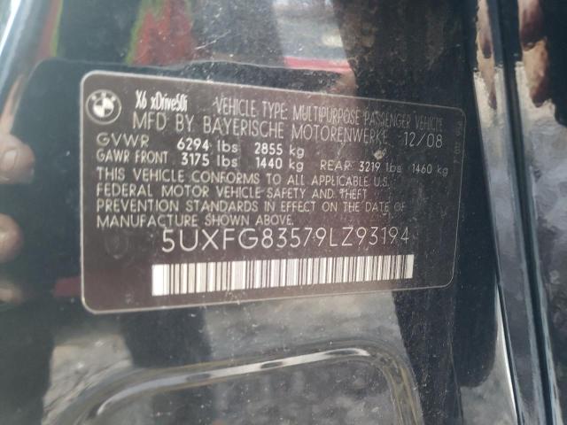 5UXFG83579LZ93194 - 2009 BMW X6 BLACK photo 10