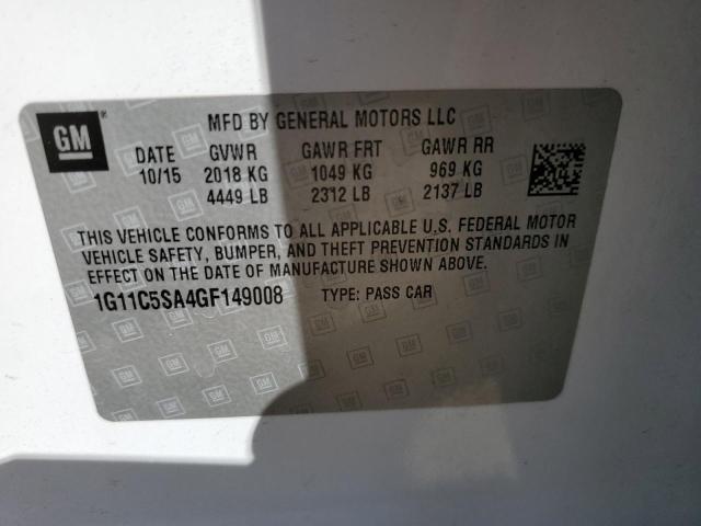 1G11C5SA4GF149008 - 2016 CHEVROLET MALIBU LIM 白色 照片 10