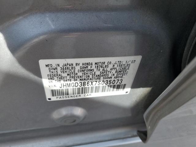 JHMGD386X7S035073 - 2007 HONDA FIT S 灰色 照片 10