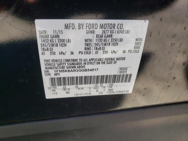 1FM5K8AR3GGB54517 - 2016 FORD EXPLORER P BLACK photo 10
