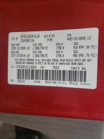 1D7KS28C16J130634 - 2006 DODGE RAM 2500 S BURGUNDY photo 10