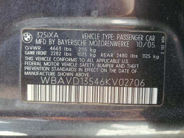 WBAVD13546KV02706 - 2006 BMW 325 XI GRAY photo 10