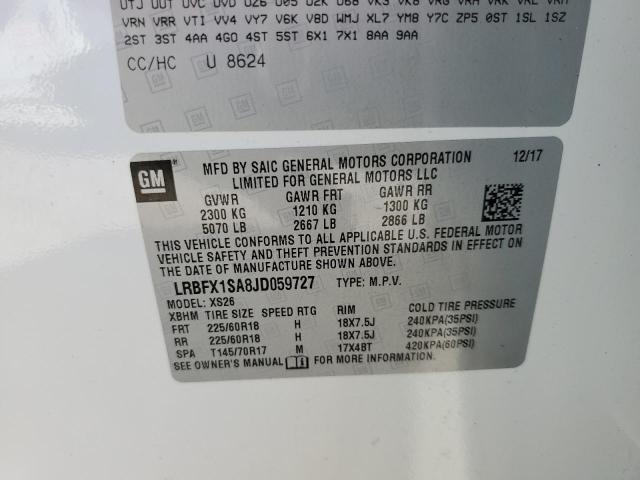 LRBFX1SA8JD059727 - 2018 BUICK ENVISION E WHITE photo 10