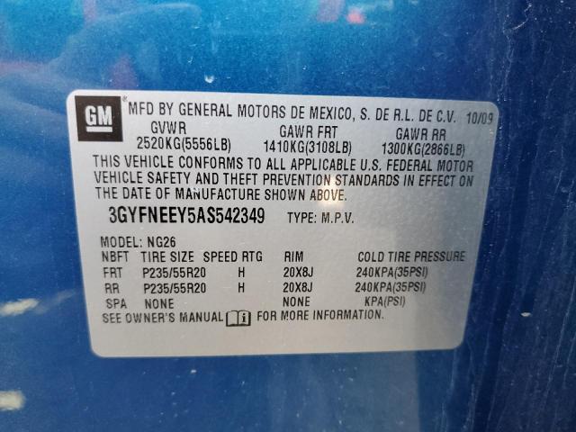 3GYFNEEY5AS542349 - 2010 CADILLAC SRX PERFOR 蓝色 照片 10