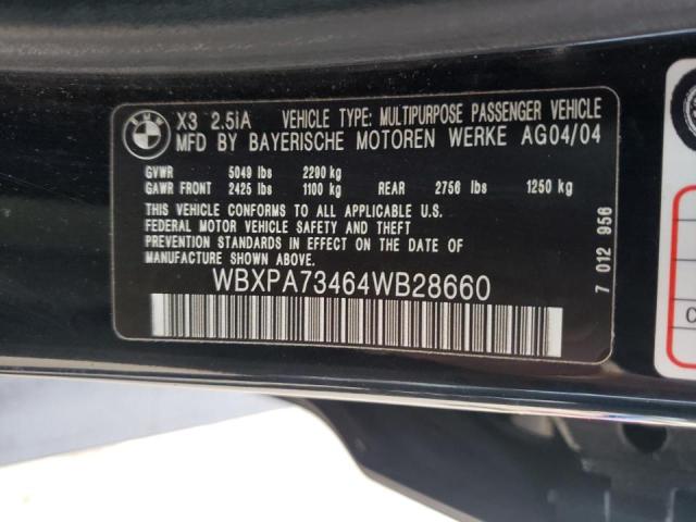 WBXPA73464WB28660 - 2004 BMW X3 2.5I BLACK photo 10