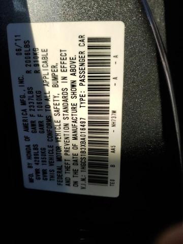 1HGCS1B3XBA016497 - 2011 HONDA ACCORD LX- BLACK photo 10