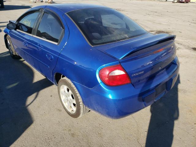 1B3ES56C85D221538 - 2005 DODGE NEON SXT BLUE photo 3