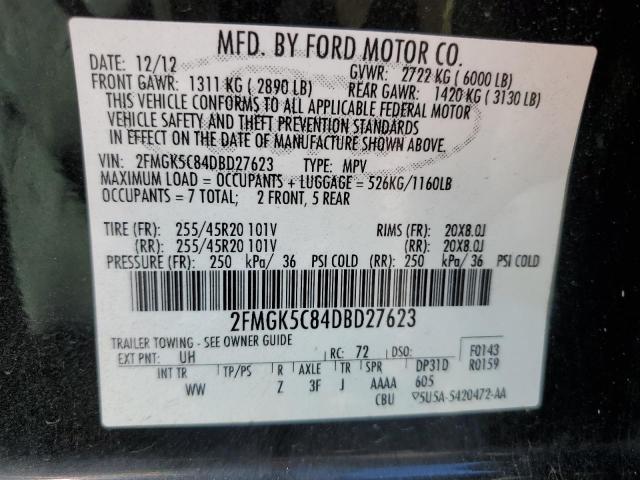 2FMGK5C84DBD27623 - 2013 FORD FLEX CHARCOAL photo 10