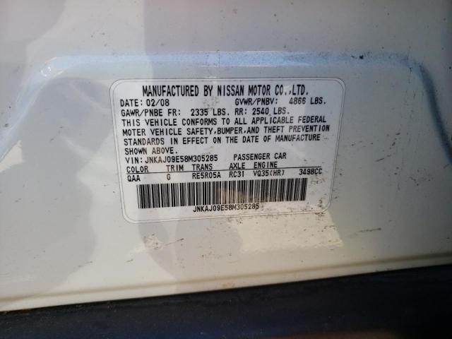 JNKAJ09E58M305285 - 2008 INFINITI EX35 BASE WHITE photo 10