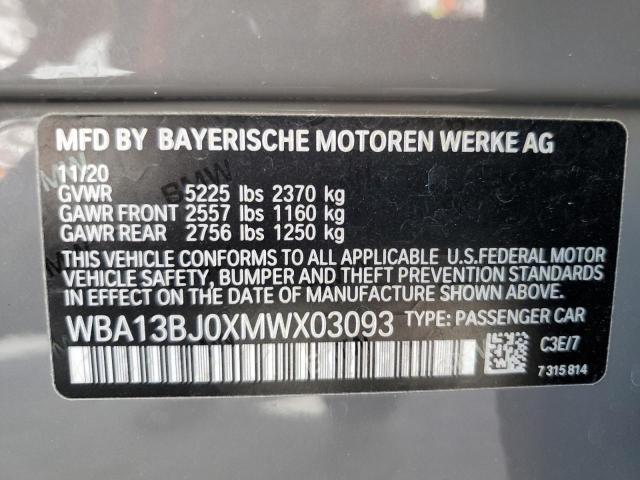 WBA13BJ0XMWX03093 - 2021 BMW 530 XI GRAY photo 10