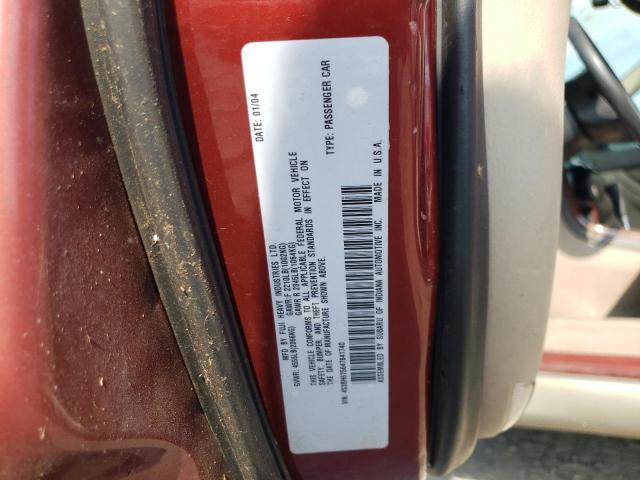 4S3BH675647641740 - 2004 SUBARU LEGACY OUT RED photo 10