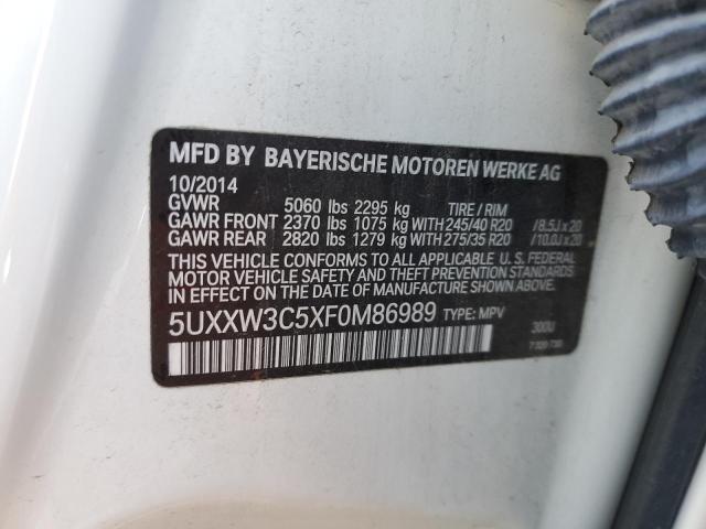 5UXXW3C5XF0M86989 - 2015 BMW X4 XDRIVE2 WHITE photo 10