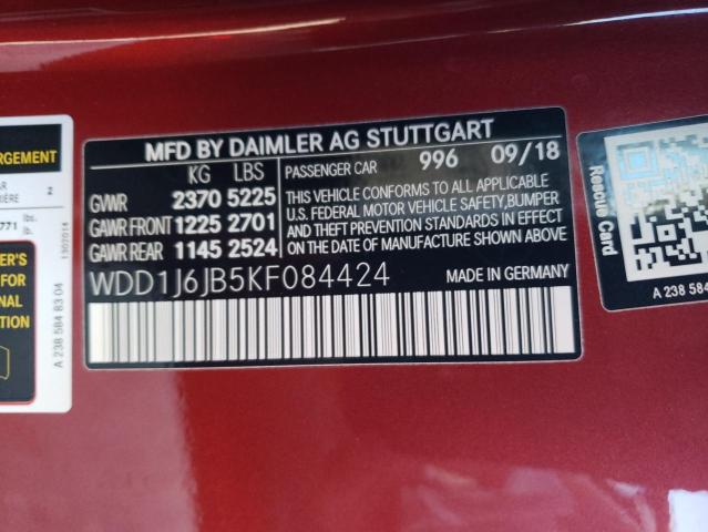 WDD1J6JB5KF084424 - 2019 MERCEDES-BENZ E 450 4MAT RED photo 10