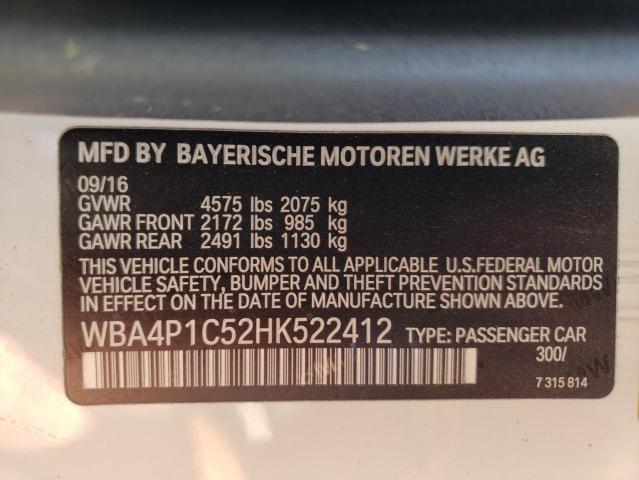 WBA4P1C52HK522412 - 2017 BMW 440I WHITE photo 10