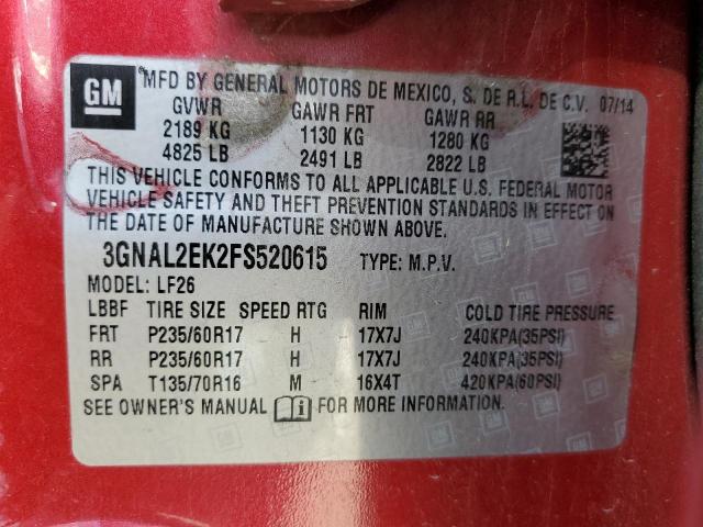 3GNAL2EK2FS520615 - 2015 CHEVROLET CAPTIVA LS Qırmızı foto 10