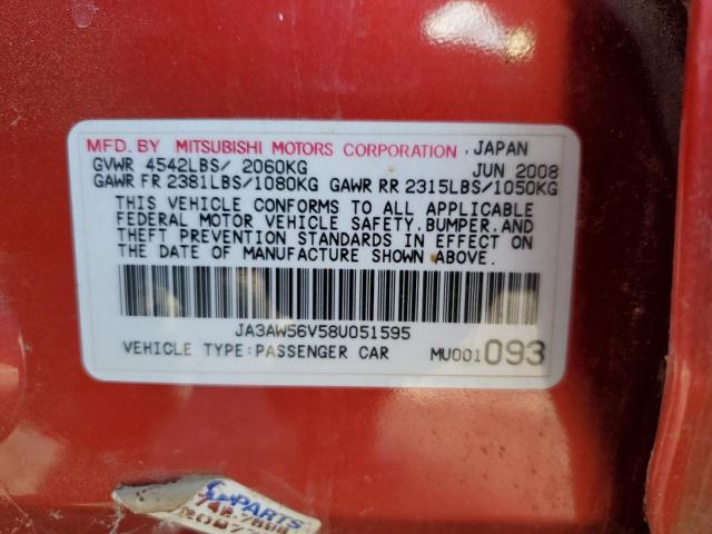 JA3AW56V58U051595 - 2008 MITSUBISHI LANCER EVO RED photo 13