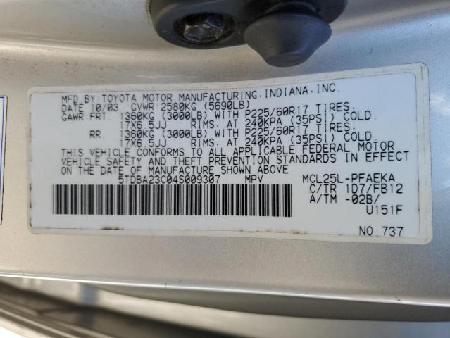 5TDBA23C04S009307 - 2004 TOYOTA SIENNA LE GRAY photo 10