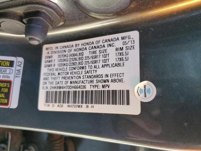 2HKRM4H70DH664036 - 2013 HONDA CR-V EXL GRAY photo 10