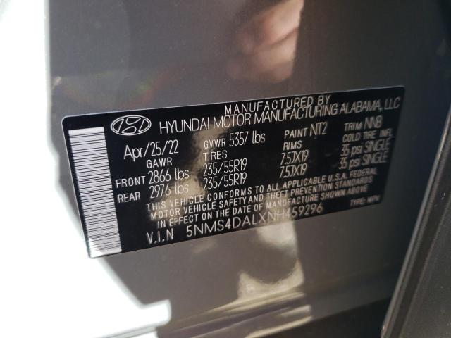 5NMS4DALXNH459296 - 2022 HYUNDAI SANTA FE L GRAY photo 10