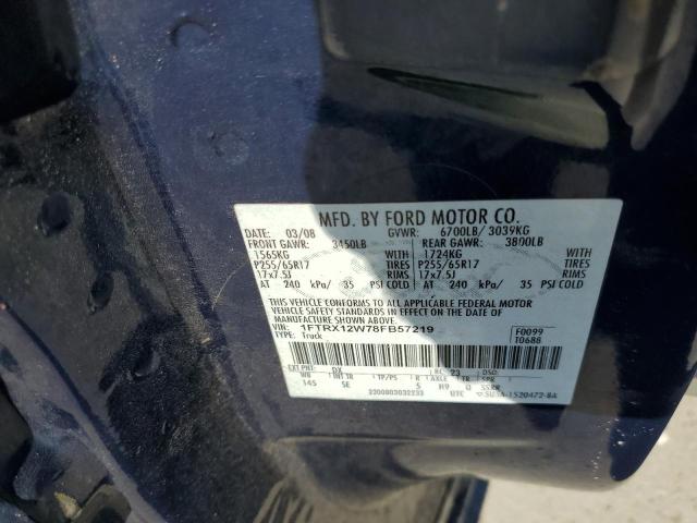 1FTRX12W78FB57219 - 2008 FORD F150 BLUE photo 10