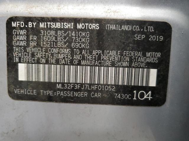 ML32F3FJ7LHF01052 - 2020 MITSUBISHI MIRAGE G4 SILVER photo 10