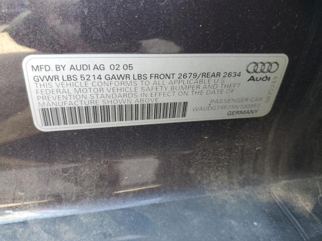 WAUDG74F25N100953 - 2005 AUDI A6 3.2 QUA CHARCOAL photo 10