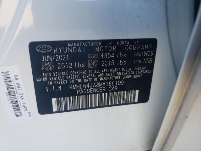 KMHL64JA8MA166109 - 2021 HYUNDAI SONATA SEL WHITE photo 10