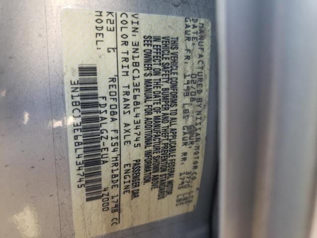 3N1BC13E68L434745 - 2008 NISSAN VERSA S SILVER photo 10