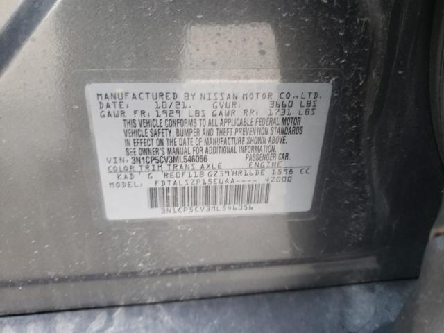 3N1CP5CV3ML546056 - 2021 NISSAN KICKS SV GRAY photo 10